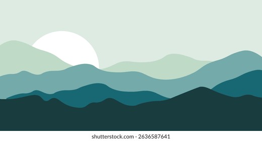 Abstract landscape poster. Nature wall decor contemporary art prints, medieval mountains backdrop. vector
