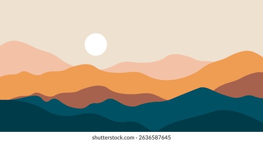 Abstract landscape poster. Nature wall decor contemporary art prints, medieval mountains backdrop. vector