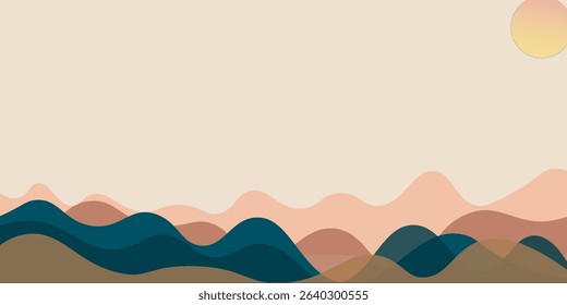 Abstract landscape poster. Nature wall decor contemporary art prints, medieval mountains backdrop. vector