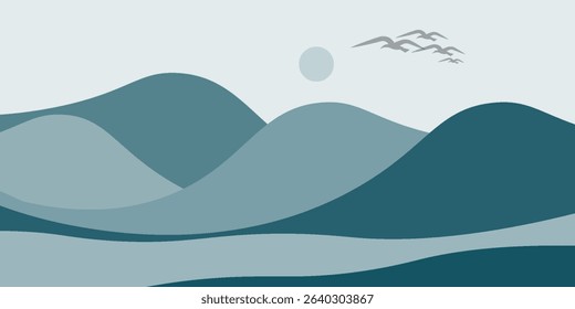 Abstract landscape poster. Nature wall decor contemporary art prints, medieval mountains backdrop. vector
