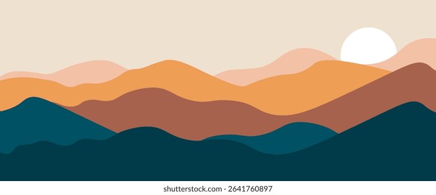 Abstract landscape poster. Nature wall decor contemporary art prints, medieval mountains backdrop. 
