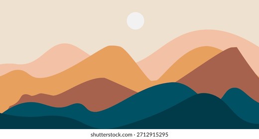 Abstract landscape poster. Nature wall decor contemporary art prints, medieval mountains backdrop. vector