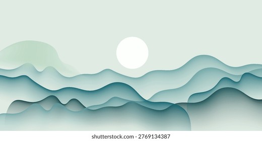 Abstract landscape poster. Nature wall decor contemporary art prints, medieval mountains backdrop. vector