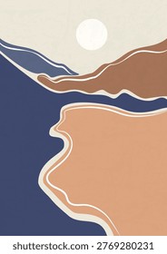 Abstract landscape poster. Nature wall decor contemporary art print, mid century mountain background. Vector illustration 10 eps.