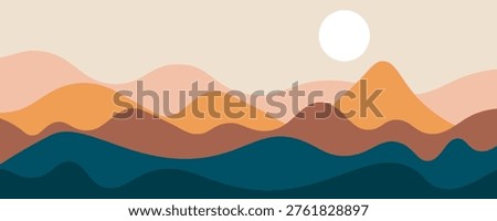 Abstract landscape poster. Nature wall decor contemporary art print, mid century mountain background. Vector