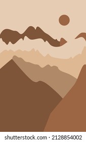 Afiches paisajísticos abstractos. Diseño de fondo moderno, decoración contemporánea de pared minimalista de las montañas boho.