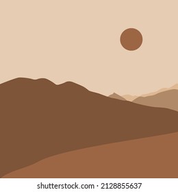Abstract landscape posters. Modern background flat design, contemporary boho mountains minimalist wall decor.