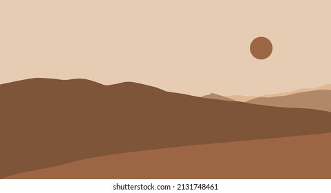 Abstract landscape posters. Modern background flat design, contemporary boho mountains minimalist wall decor.