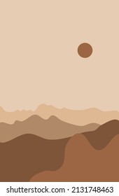 Abstract landscape posters. Modern background flat design, contemporary boho mountains minimalist wall decor.