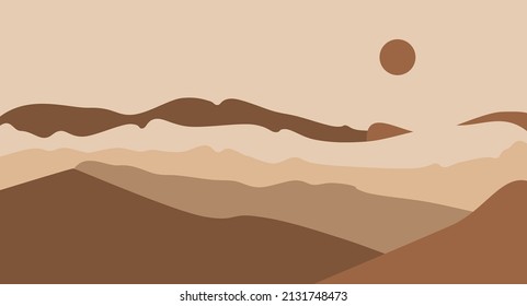Abstract landscape posters. Modern background flat design, contemporary boho mountains minimalist wall decor.