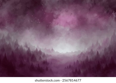 Abstract landscape, purple mist, dreamy atmosphere, soft gradients, artistic background, fantasy scenery, serene mood.