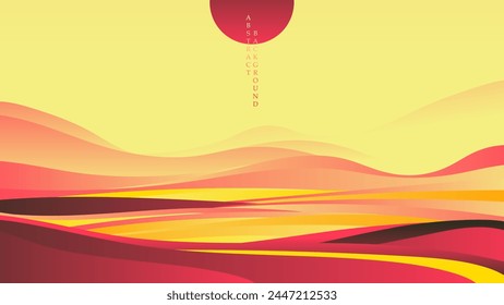 Abstract landscape with a red sun in Asian style