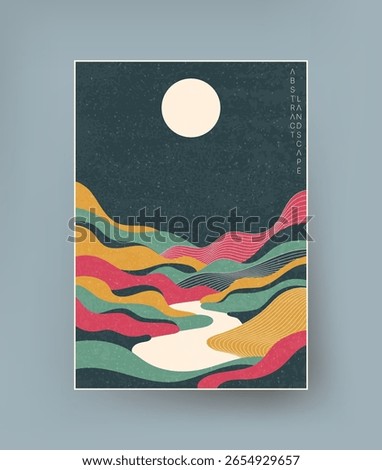 Abstract landscape in retro oriental style made with smooth elements.