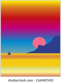 Abstract landscape with sailing ship. Can be used as poster