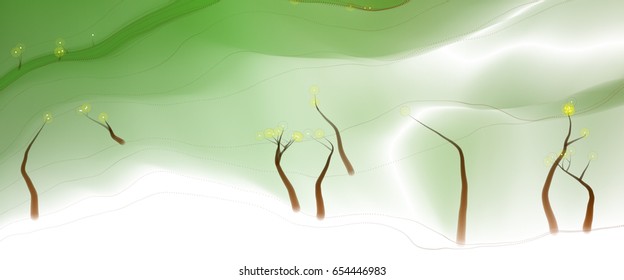 Abstract landscape with schematically depicted trees. Vector illustration