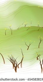 Abstract landscape with schematically depicted trees. Vector illustration