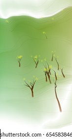 Abstract landscape with schematically depicted trees. Vector illustration