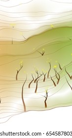 Abstract landscape with schematically depicted trees. Vector illustration