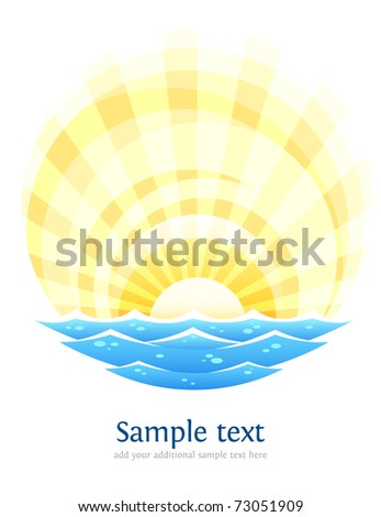 abstract landscape with sea waves and rising sun vector illustration isolated on white background