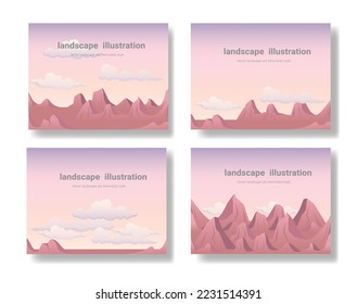Abstract landscape set, Natural design with mountains, wall art poster design, Hiking adventure background. Vector illustration