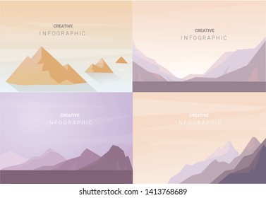 Abstract landscape set, Vector banners set with polygonal landscape illustration, Minimalist style