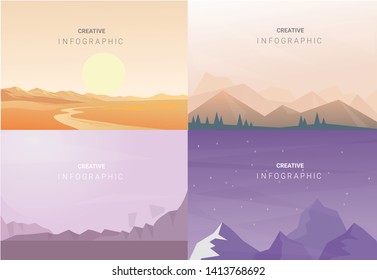 Abstract landscape set, Vector banners set with polygonal landscape illustration, Minimalist style