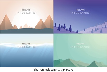 Abstract landscape set, Vector banners set with polygonal landscape illustration, Minimalist style.