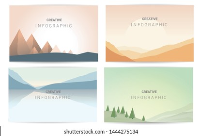 Abstract landscape set, Vector banners set with polygonal landscape illustration, Minimalist style.