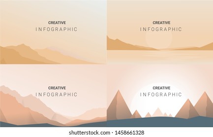 Abstract landscape set, Vector banners set with polygonal landscape illustration, Minimalist style