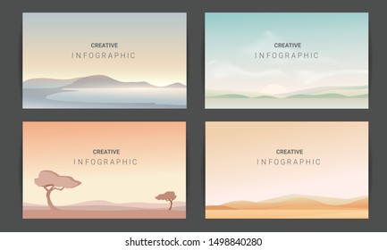 Abstract landscape set, Vector banners set with polygonal landscape illustration, Minimalist style