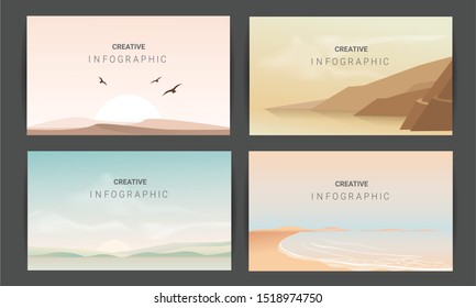 Abstract landscape set, Vector banners set with polygonal landscape illustration, Minimalist style