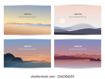 Abstract landscape set, Vector banners set with polygonal landscape illustration, Minimalist style