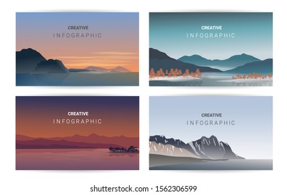 Abstract landscape set, Vector banners set with polygonal landscape illustration, Minimalist style