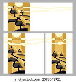 Abstract landscape in simple vector style. Decorative banners in three aspect ratio - wide, square and vertical