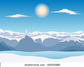 Abstract landscape with snow mountains vector illustration