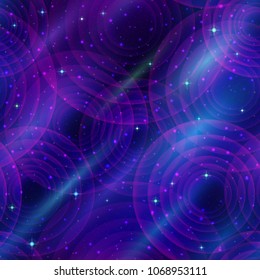 Abstract Landscape, Space Seamless Background with Cosmic Rays, Stars and Rings, Tile Pattern for Your Design. Eps10, Contains Transparencies. Vector