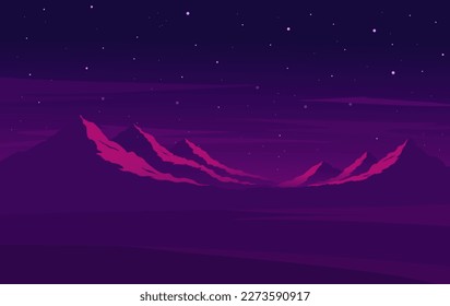 Resumen Paisaje de la noche estrellada en el vector de fondo de montaña Ilustración con el diseño de la escena de las estrellas brillantes