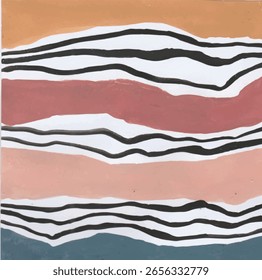 Abstract Landscape with Striped Elements and Textured Blocks