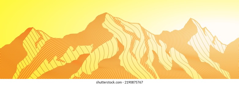 Abstract landscape stylization, mountains at sunrise, vector banner