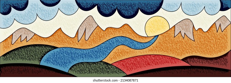 Estilización del paisaje abstracto, pancarta vectorial