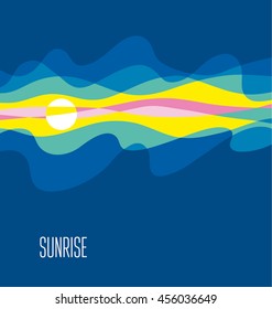  abstract landscape with sun. concept nature backdrop for web and layout. vivid bright abstract sunrise sky vector illustration. daybreak simple concept wave blue background