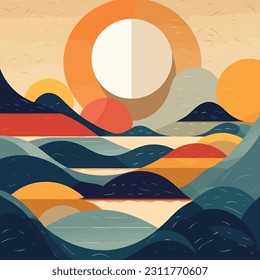 Resumen de la ilustración vectorial del patrón de puesta de sol del paisaje