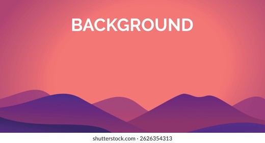 Abstract landscape with a sunset or sunrise in the mountains. The image style is a vector illustration with smooth shapes and a gradient background that creates a calm, dreamy atmosphere.