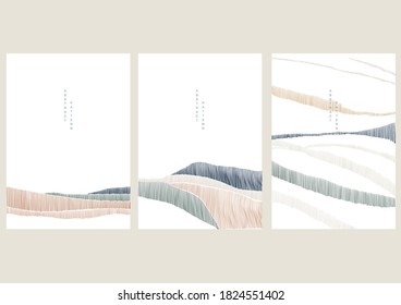 Abstract landscape template with hand drawn line pattern vector. Art mountain forest background. 