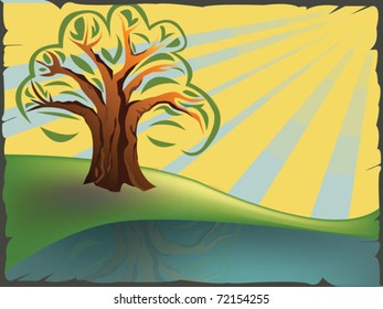 abstract landscape tree near the lake
