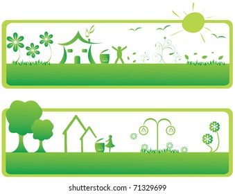 abstract landscape with trees and houses