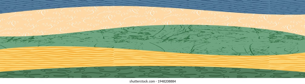 Abstract landscape vector background illustration Farm land nature agricultural countryside with colorful texture. Decorative green eco banner for website. Summer, ecology, organic, environment 