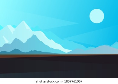 Abstract landscape, Vector banner with polygonal landscape illustration, Minimalist style, Flat design. Winter mountain landscape.