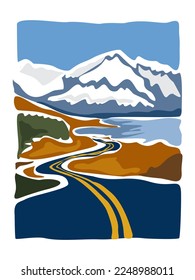 diseño de vectores paisajísticos abstractos montañosos colores de ríos y carreteras azul verde y marrón