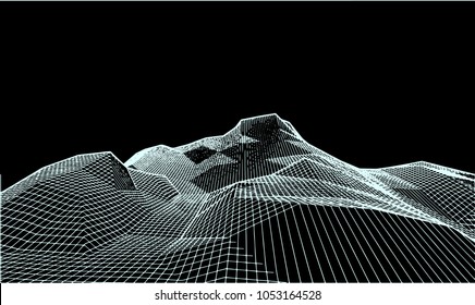 Abstract landscape. Vector outline illustration background. Blue. For your design